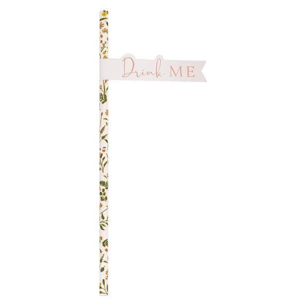 Rose Gold 'Drink Me' Floral Straws 16pk