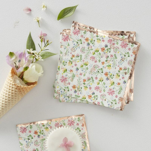 Rose Gold Floral Paper Napkins