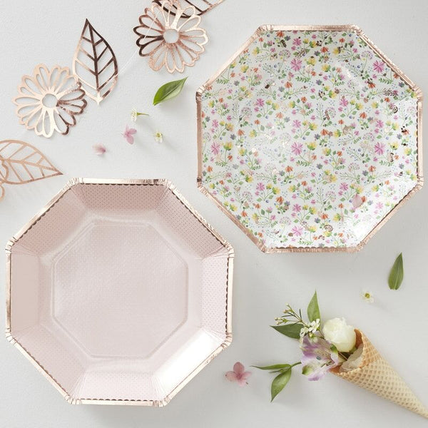 Rose Gold Foiled Floral Party Plates