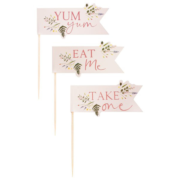 Rose Gold Floral Food Picks 8pk