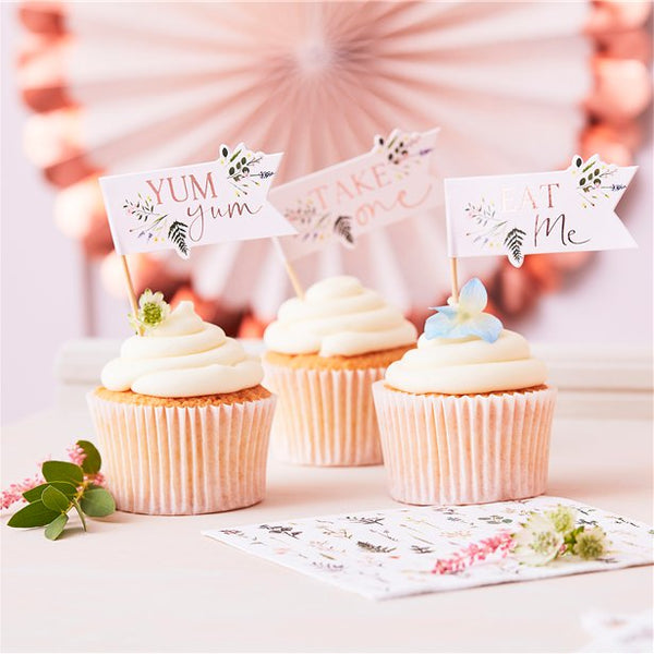Rose Gold Floral Food Picks 8pk