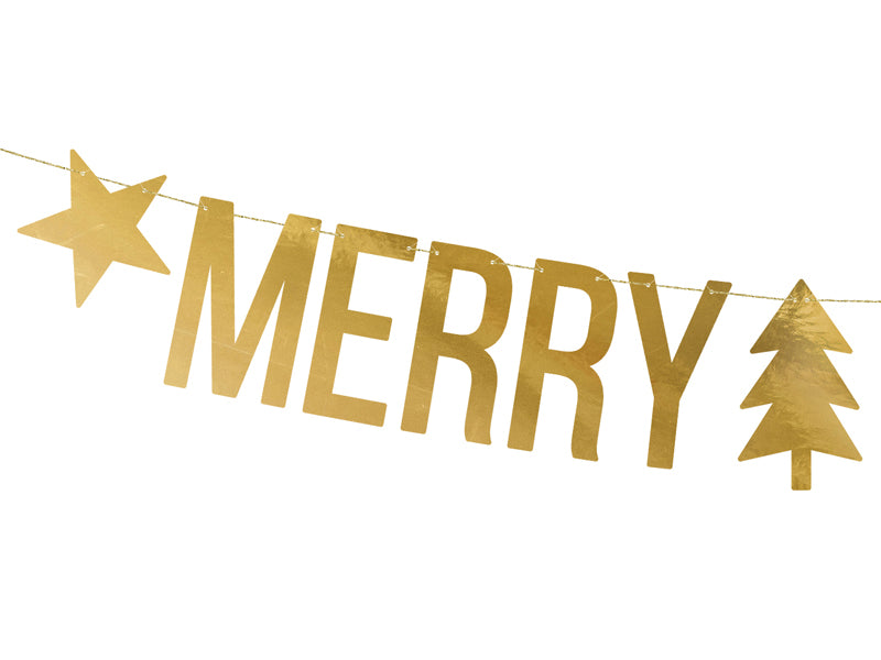 Merry Christmas Banner Gold 10.5cm