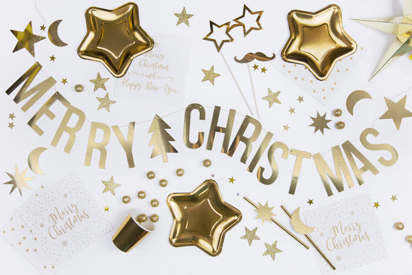 Merry Christmas Banner Gold 10.5cm