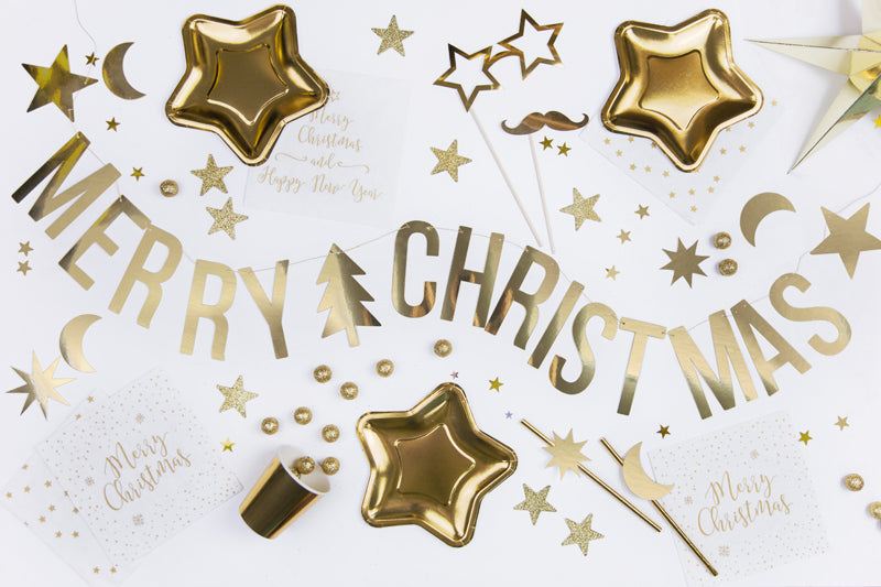 Merry Christmas Banner Gold 10.5cm