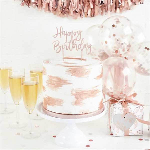 Rose Gold Glitter Happy Birthday Cake Topper
