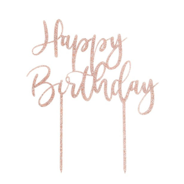 Rose Gold Glitter Happy Birthday Cake Topper
