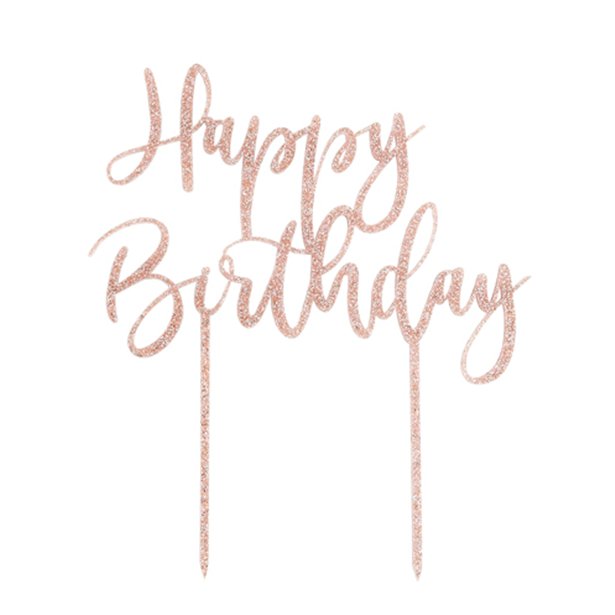 Rose Gold Glitter Happy Birthday Cake Topper