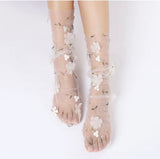 Embroidered Flutter Petal Floral Slouch Socks