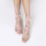 Embroidered Flutter Petal Floral Slouch Socks