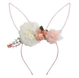 Floral Wire Bunny Ears with White and Pink Pearl Flower