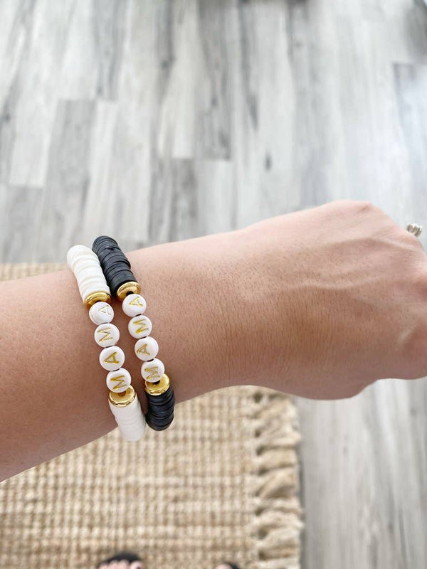 Gold Mama White Heishi Bracelet