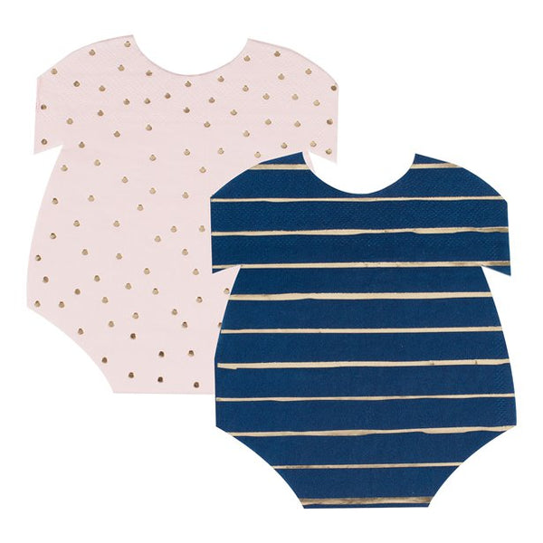 Gender Reveal Navy & Pink Baby Grow Shaped Napkins