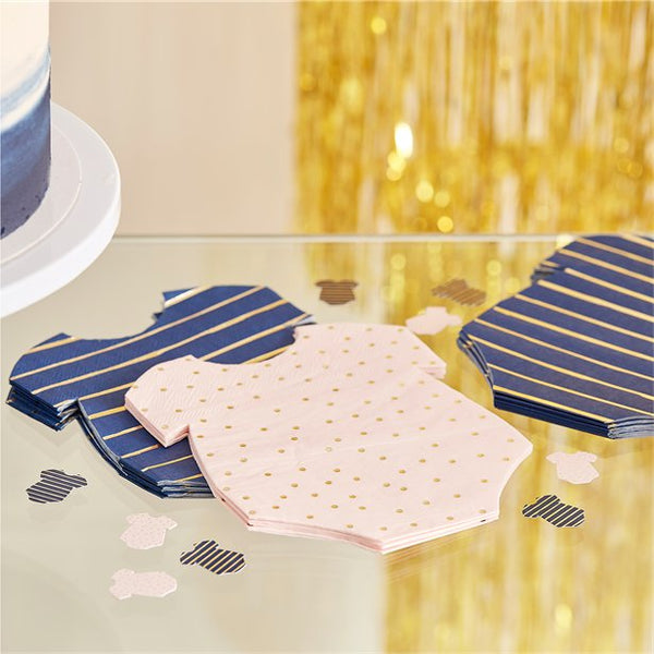 Gender Reveal Navy & Pink Baby Grow Shaped Napkins