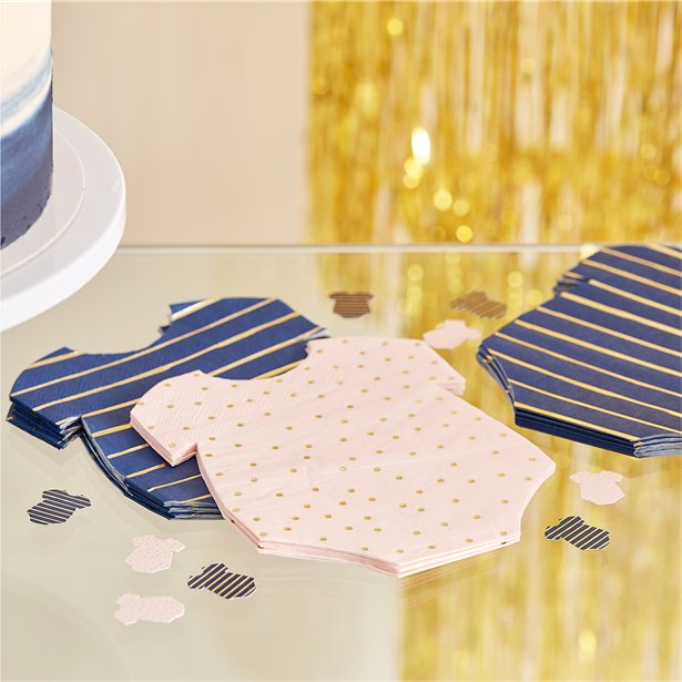 Gender Reveal Navy & Pink Baby Grow Shaped Napkins