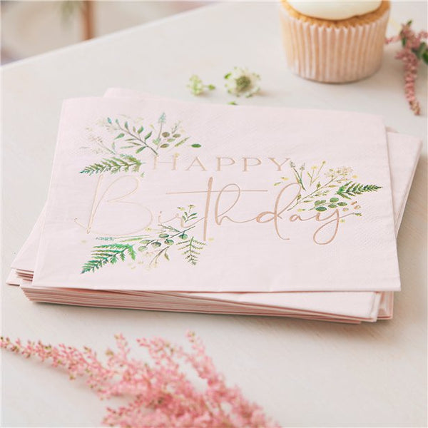 Floral Happy Birthday Napkins 16pk