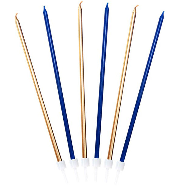 Navy & Gold Tall Candles - 18cm (16pk)