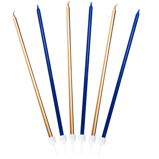 Navy & Gold Tall Candles - 18cm (16pk)
