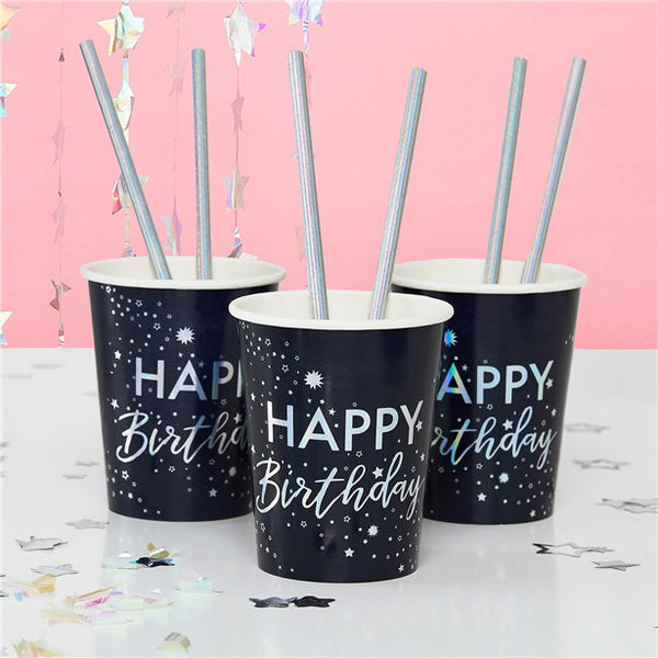 Iridescent Foiled Happy Birthday Paper Cups
