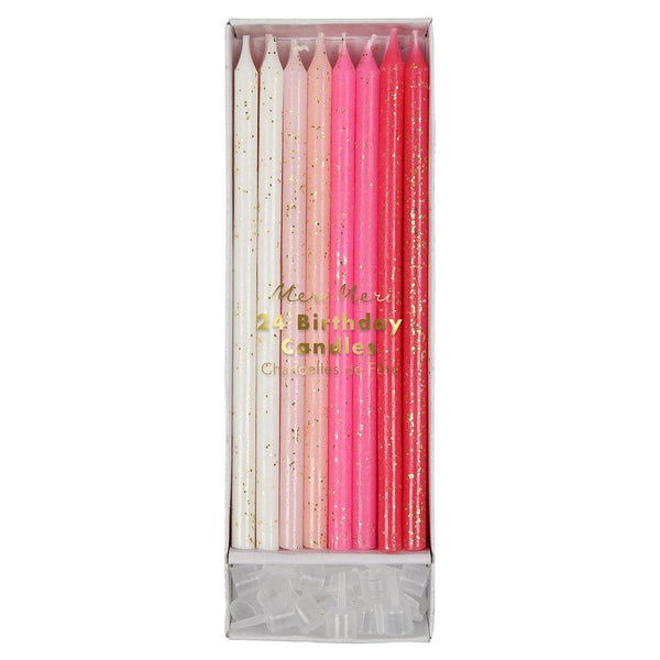 Pink Glitter Candles (pack of 24)