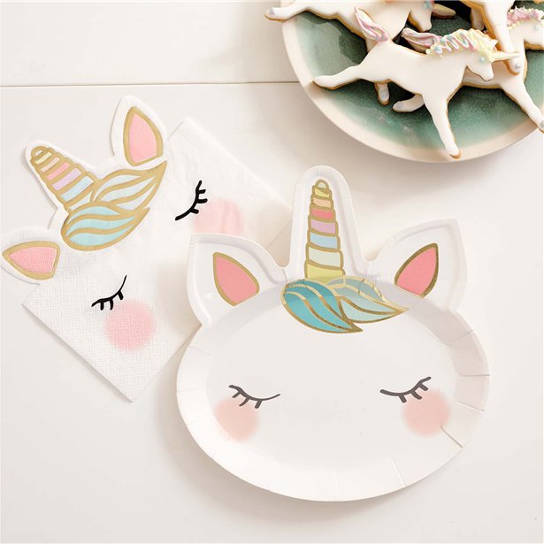 We Heart Unicorn Shaped Paper Plates