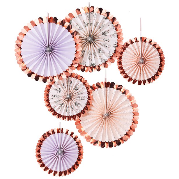 Rose Gold Floral Fan Decoration Kit 6pk