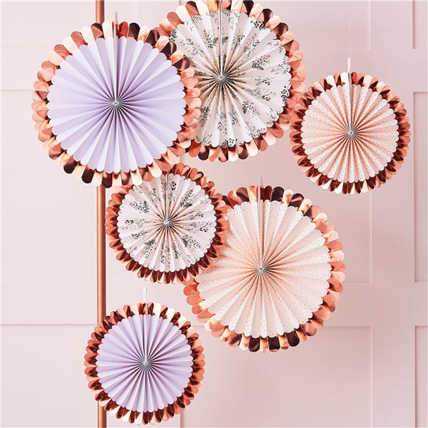 Rose Gold Floral Fan Decoration Kit 6pk