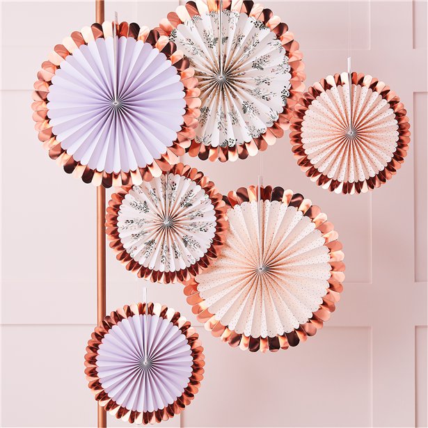 Rose Gold Floral Fan Decoration Kit 6pk