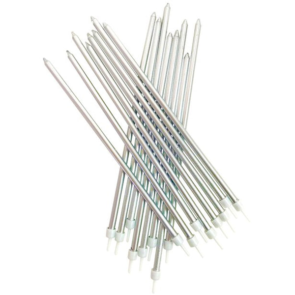Silver Tall Candles Metallic - 18cm (16pk)