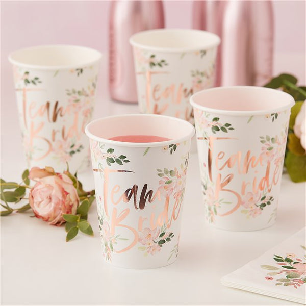 Floral Hen Party Team Bride Cups 8pk