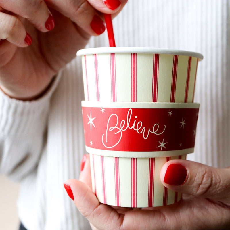 Believe Red Stripe Cozy Cups